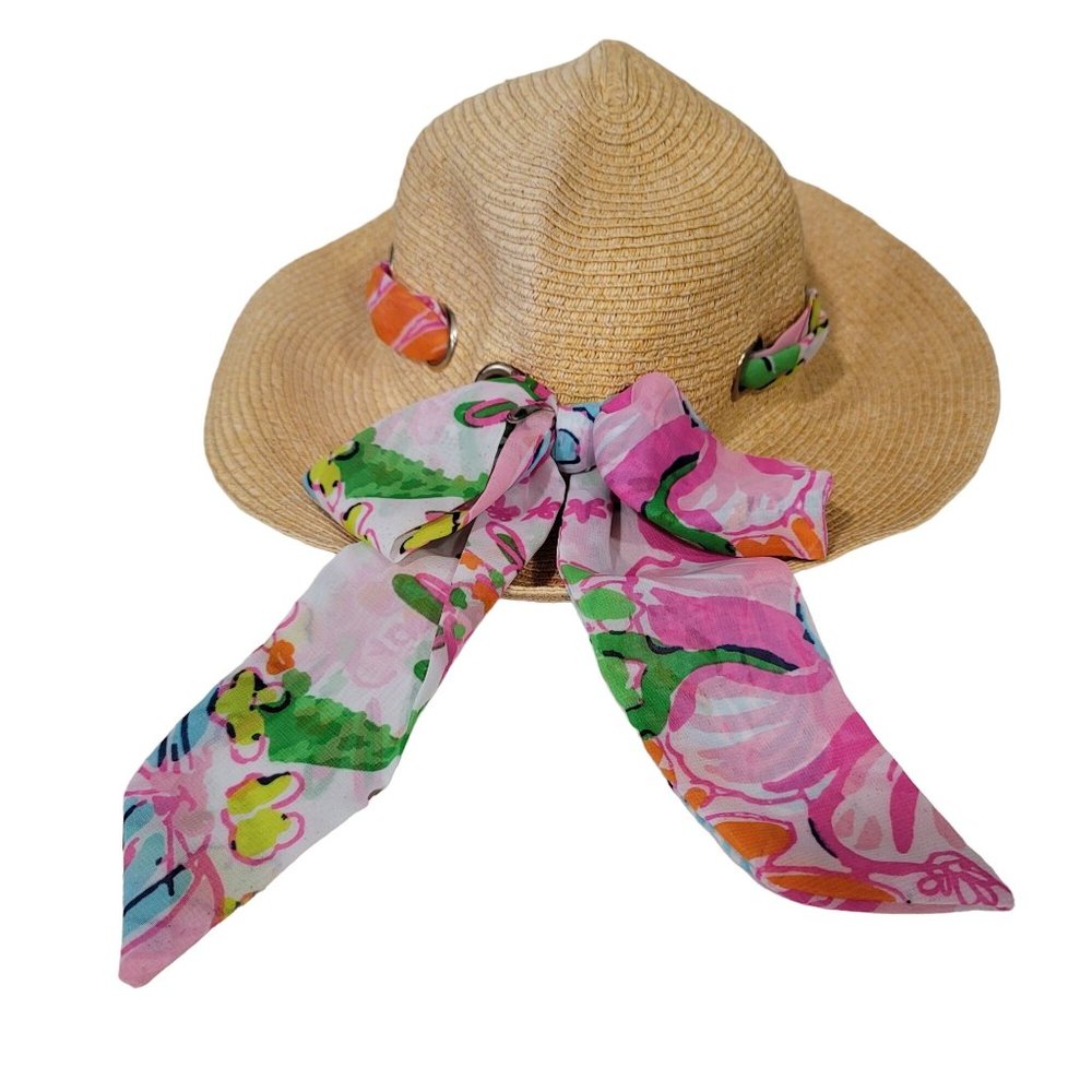 Lilly Pulitzer Women's Floppy Hat with Nosie Posey Scarf Sun Hat tropical beach